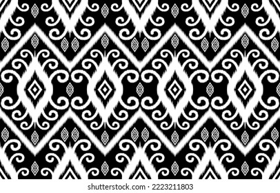 Royal luxurious ancient Ikat patterns. Geometric ethnic tribal vintage retro style. Fabric textile ikat seamless pattern. Indian African Asian navajo Aztec ikat abstract black and white background.