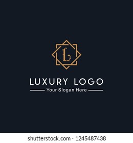 Royal Luxurious Minimalist Elegant Sophisticated Initial Letters L Geometric Hexagonal Badge Logo Design With Line Art Style In Gold Colors