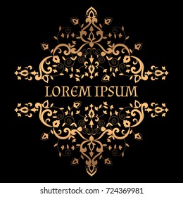 Royal luxury background vector. Victorian arabesque golden border pattern with flower motif. Vintage design for wedding invitation, anniversary card, spa beauty logo, boutique or bridal salon emblem.