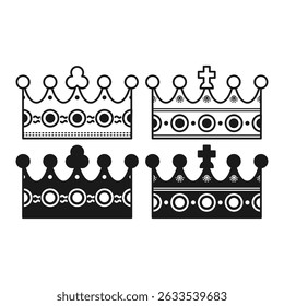 Royal Luxury Crown Flat Black and Outline Style. Crown Icon of Leadership and Authority.