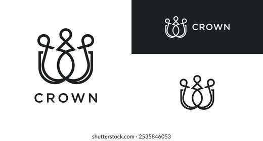 Royal luxury crown logo design with unique lines. Premium Vector