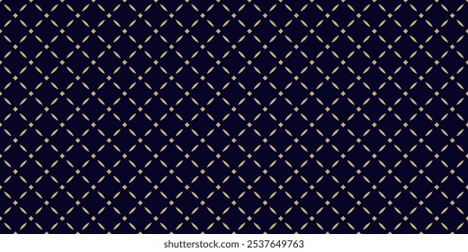 Königlicher Luxus golden nahtloses Muster. Vektor abstrakte minimale geometrische Ornament im orientalischen Stil. Eleganter schwarz-goldener Hintergrund. Einfache Textur mit kleinen Diamanten, Sternen, Gitter, Netz, Gitter
