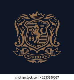 Royal Luxury Heraldic Crest Logo Design Concept Vector Template.SUPERIOR.
