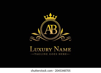 Royal   Luxury   Letter AB OR BA  King With  Gold Crest Crown  Logo  Collection  For Boutique Hospitality  Hotels And Fashion Brand Identity Monogram Symbol