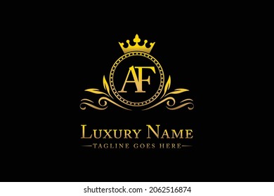 Royal   Luxury   Letter AF OR FA  King with  Gold Crest Crown  logo  collection  For Boutique hospitality  Hotels and Fashion Brand Identity Monogram symbol