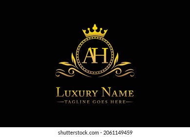 Royal   Luxury   Letter AH OR HA  King with  Gold Crest Crown  logo  collection  For Boutique hospitality  Hotels and Fashion Brand Identity Monogram symbol