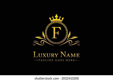 Royal   Luxury   Letter F  King with  Gold Crest Crown  logo  collection  For Boutique hospitality  Hotels and Fashion Brand Identity Monogram symbol