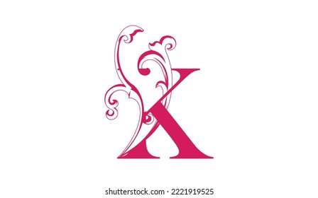Royal luxury letter K with floral element. Vector illustration for wedding, greeting cards, invitations template design