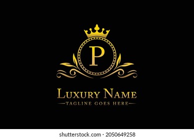 Royal   Lujo   Letra P King con logotipo de la Corona de la cresta de oro Para la hospitalidad con encanto Hoteles y símbolo de la identidad de la marca de moda Monograma