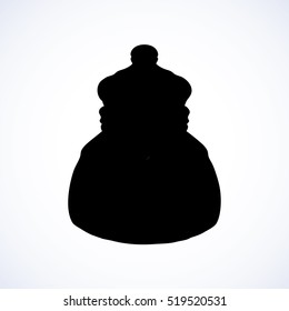 Royal luxury old dark kitchen glass jug with salt isolated on white background. Black ink hand drawn picture sketch in art retro style pen on paper. View closeup and space for text on label