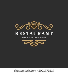 Royal Luxury Restaurant or Cafe Logo Template Flourish Ornament Line, Vintage Retro Bistro Icon Symbol, Suitable for Food Business