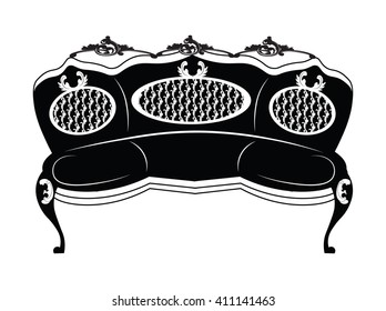 Royal Luxury rich sofa. Vector sketch with round ornamented upholstery
