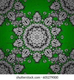 Royal luxury white baroque damask vintage. Vector pattern background wallpaper with rough antique floral medieval decorative 3d flowers, leaves and rough pattern ornaments. Green on background.