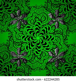 Royal luxury white baroque damask vintage. Vector pattern background wallpaper with mandala antique floral medieval decorative 3d flowers, leaves and mandala pattern ornaments. Green on background.