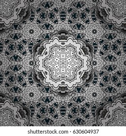 Royal luxury white baroque damask vintage. Vector pattern background wallpaper with gray antique floral medieval decorative 3d flowers, leaves and gray pattern ornaments. Blue on background.