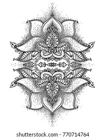 Royal magical ornament, stylized lotus flowers in orient style, black lines on white background, vector illustration