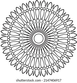 Diseño de Mandala real en blanco y negro, marco de círculo, adornos  