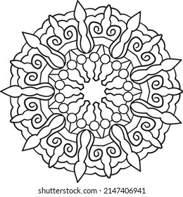 Diseño de Mandala real en blanco y negro, marco de círculo, adornos  