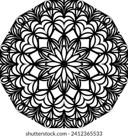 Royal mandala design black and white, circle frame, ornaments
