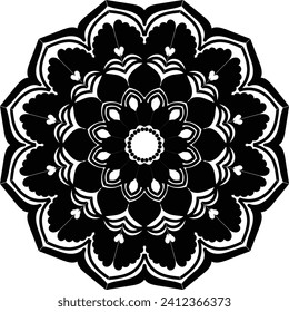 Royal mandala design black and white, circle frame, ornaments
