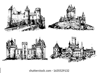 Royal Medieval Castle Drawing Sketch Pack Vector 