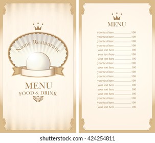 royal menu for a cafe or restaurant with shell and pearls
