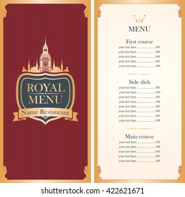 Royal menu with a picture of the British Parliament and Big Ben