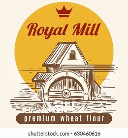 Royal mill banner design. Vector hand drawn agrocultural or harvest background