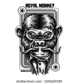 Royal Monkey Black and White Illustration