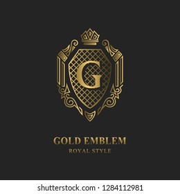 Royal monogram design. Luxury volumetric logo template. 3d line ornament. Emblem with letter G for Business sign, badge, crest, label, Boutique brand, Hotel, Restaurant, Heraldic. Vector illustration