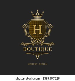 Royal monogram design. Luxury volumetric logo template. 3d line ornament. Emblem with letter H for Business sign, badge, crest, label, Boutique brand, Hotel, Restaurant, Heraldic. Vector illustration