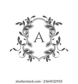 Royal monogram frame. Classic decorative element. Leaf pattern. 