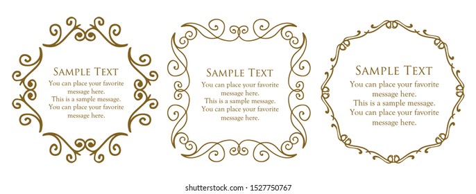 Royal monogram frame. Hand drawn crown emblem, vintage doodle sketch sign and elegant monograms. Decorative antique boutique signage border or floral ornament gold logo. Isolated vector symbols set