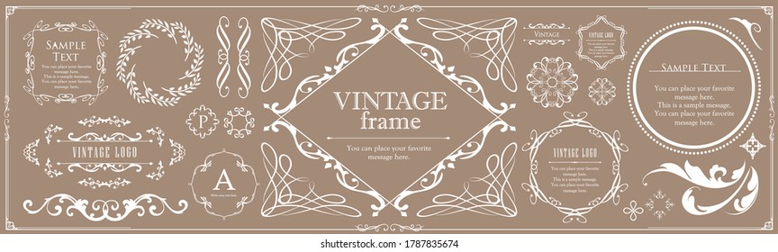 Royal monogram frame. Hand drawn crown emblem, vintage doodle sketch sign and elegant monograms. Decorative antique boutique signage border or floral ornament gold logo. Isolated vector symbols set