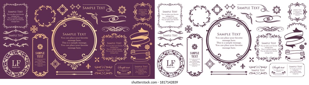 Marco monográfico real. Emblema de la corona dibujado a mano, símbolo de dibujo de doodle vintage y elegantes monogramas. Borde decorativo de señalización boutique de época o logotipo de oro adorno floral. Conjunto de símbolos vectoriales aislados