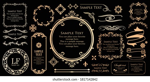 Königlicher Monogramm-Rahmen. Handgezeichnetes Kronenemblem, Vintage-Doodle-Skizze-Zeichen und elegante Monogramme. Dekorative antike Boutique-Beschilderung Grenze oder florales Ornament Gold Logo. Einziger Vektorsymbol-Satz