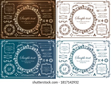 Marco monográfico real. Emblema de la corona dibujado a mano, símbolo de dibujo de doodle vintage y elegantes monogramas. Borde decorativo de señalización boutique de época o logotipo de oro adorno floral. Conjunto de símbolos vectoriales aislados