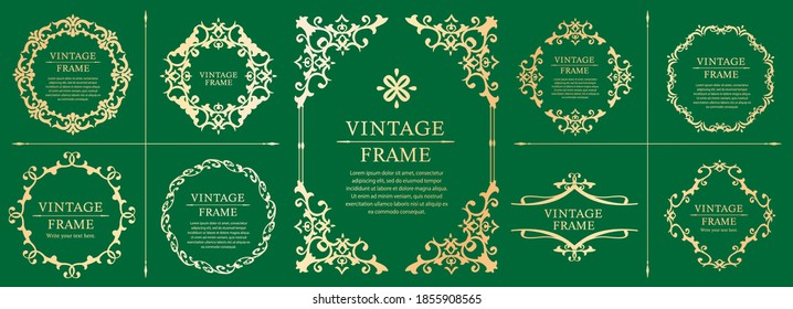 Royal monogram frame. Hand drawn crown emblem, vintage doodle sketch sign and elegant monograms. Decorative antique boutique signage border or floral ornament gold logo. Isolated vector symbols set