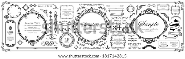 Royal monogram frame. Hand drawn crown emblem,\
vintage doodle sketch sign and elegant monograms. Decorative\
antique boutique signage border or floral ornament gold logo.\
Isolated vector symbols\
set