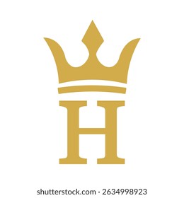 Royal Monogram Letter H with Crown Logo – Elegant Gold Symbol Isolated on White Background