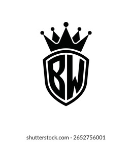 Logotipo del escudo del monograma real con la corona – diseño moderno de lujo del emblema para la marca y la identidad BW
