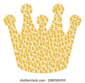 Royal mosaic of dollars and round points. Vector money icons are composed into royal composition.