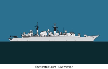 Royal Navy. Type 22 Batch III Broadsword-class Frigate. Navy Escort Ship. Vector Image For Illustrations And Infographics.