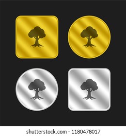 Royal oak homes logo of tree silhouette gold and silver metallic coin logo icon design