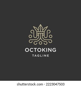 Royal octopus design with line art style logo template flat vector