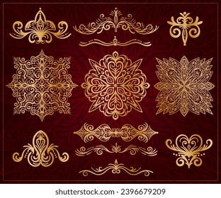 Royal Ornament Set. Decorative Swirl, scrolls, embellishments, for design, invitations, save the date, patterns. Filigree Dividers, mandalas