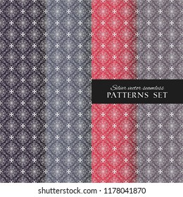 Royal ornate vector seamless patterns collection. Oriental silver backgrounds set. Elegant textures for wallpapers, home textiles and decor
