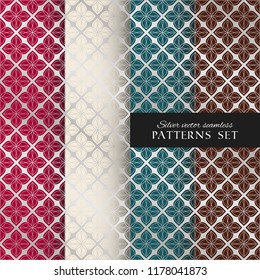Royal ornate vector seamless patterns collection. Oriental silver backgrounds set. Elegant textures for wallpapers, home textiles and decor