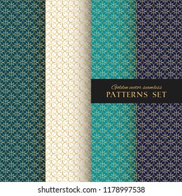 Royal ornate vector seamless patterns collection. Oriental gold and blue backgrounds set. Elegant textures for wallpapers, home textiles and decor