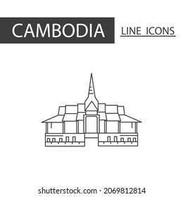 Royal Palace of Cambodia icon. The icons as Cambodia signature in black lines.